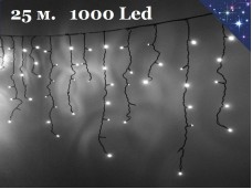 Светодиодная уличная гирлянда 25 метров Бахрома Белые огни с мерцанием Сосульки 25-40-60 см Черный провод 1,8 мм