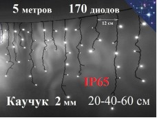 Уличная гирлянда бахрома 5 метров Холодно белая с мерцанием Черный каучук 2 мм 170 Led Winner LightI IP65