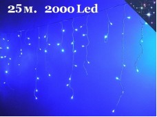 Светодиодная уличная гирлянда 25 метров Бахрома Синяя 30-50-70 см 2000L Белый провод 1,8 мм Kaide