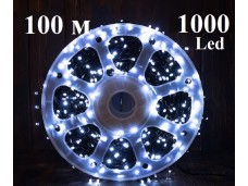 Уличная холодная белая гирлянда елочная 100 метров 1000 диодов мерцанием черный провод 2 мм 