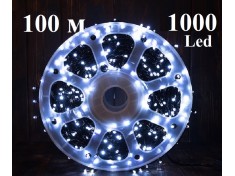 Уличная холодная белая гирлянда елочная 100 метров 1000 диодов мерцанием черный провод 2 мм 