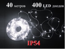 Уличная елочная Белая гирлянда нить 40 метров 400 диодов с белым мерцанием Белый провод 2 мм Winner Light