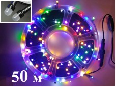 Уличная елочная цветная гирлянда нить 50 метров Диоды 7 мм Черный провод 2 мм IP65