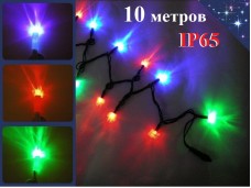 Уличная елочная гирлянда нить Цветная с мерцанием 10 метров Черный провод 3.2 мм 100 Led IP65