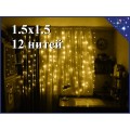  Светодиодная гирлянда Теплая белая штора 1.5х1.5 метра 12 прозрачных нитей Постоянное свечение