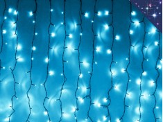 Уличная гирлянда Светодиодный занавес 3х3 метра штора синий свет с мерцанием Черный провод 3,2 мм