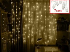 Светодиодная гирлянда штора Теплый белый свет 2х2 метра лампы 7 мм Белый провод