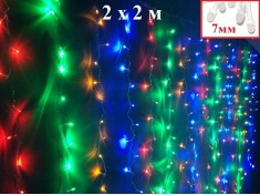 Светодиодная гирлянда штора 2х2 метра Цветная светодиоды 7 мм Белый провод с контроллером