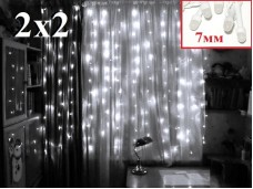 Светодиодная гирлянда штора Холодный белый свет 2х2 метра лампы 7 мм Белый провод