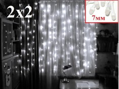Светодиодная гирлянда штора Холодный белый свет 2х2 метра лампы 7 мм Белый провод