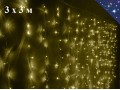 Новогодняя гирлянда Желтая Штора 3х3 метра Занавес-дождь 16 нитей Прозрачный провод