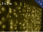 Светодиодная гирлянда Желтая штора занавес 3х3 метра 20 нитей Режим постоянного свечения