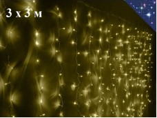 Новогодняя гирлянда Желтая Штора 3х3 метра Занавес-дождь 16 нитей Прозрачный провод