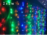 Новогодняя гирлянда дождь Светодиодная штора Цветные нити 2х2 метра Прозрачный провод
