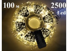 Гирлянда роса Мишура Хвоя светло желтая 100 метров 2500 диодов зеленая нить WL